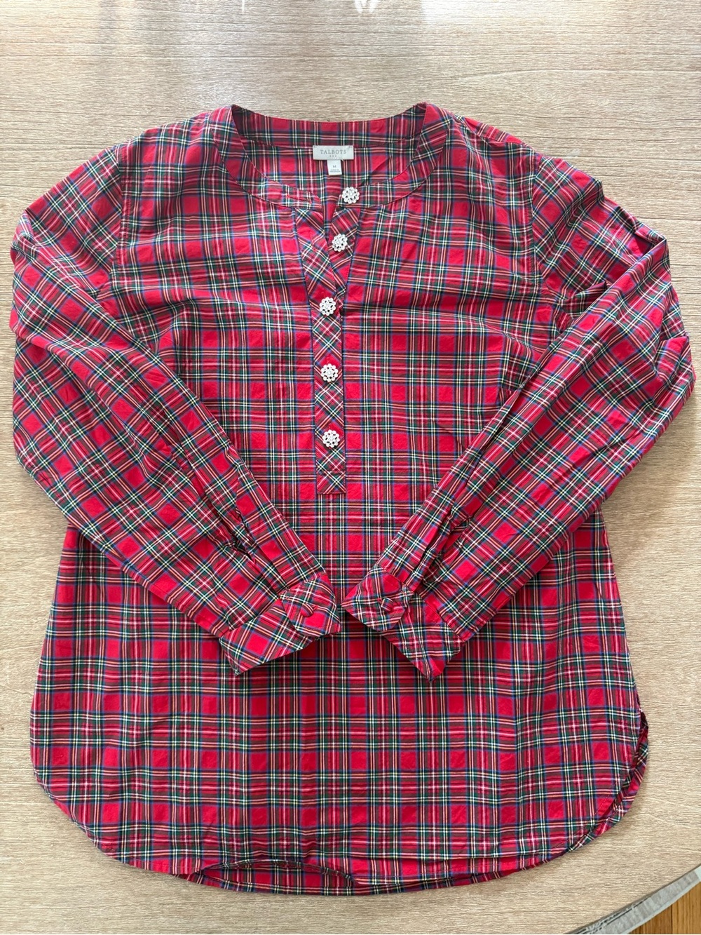 Talbots Red Plaid Long-Sleeve Tunic Blouse